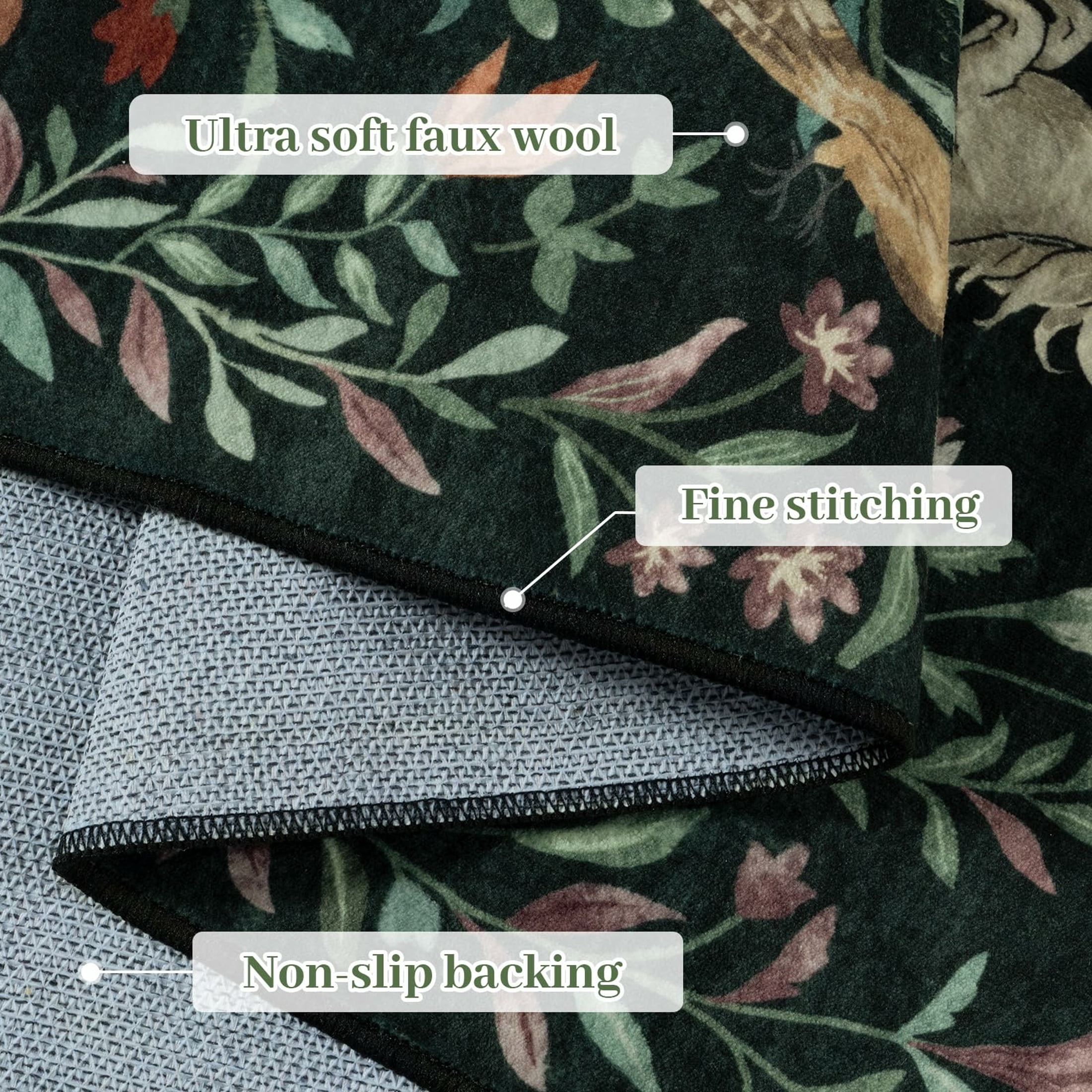 Moynesa 8'x10' Fantasy Garden Area Rugs for Living Room, Washable Vintage Botanical Unicorn Rugs for Bedroom, Large Victorian Accent Carpet for Dining Room Nursery Playroom, Dark Green