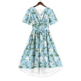 thumbnail image 6 of Ruimatai Women's V-Neck Abstract Print Short Sleeve Belted High-Low Wrap Waist Midi Dresses for Women Summer Casual & Vacation Wear, 6 of 7