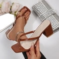 thumbnail image 5 of Women's Square Open Toe Flip Flops Stiletto Heels Strappy Fashion Party Wedding Dress Thong Heeled Sandals Slip On Comfortable Summer Thong Shoes, 5 of 9
