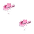 thumbnail image 3 of Qarigey Sombrero de vaquero con estilo de tela para hombres y mujeres, protección solar con ala ancha, sombrero de vaquero de discoteca, Rosa 2Conjunto, 3 of 6
