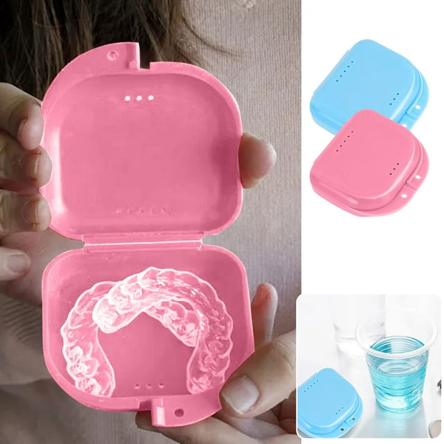 BKER Retainer With Vent Holes 2 Pack Mouth Guard With Tight Snap Closure Denture Storage Container For Invisalign Aligners Night Guards Pink And Blue Retaine