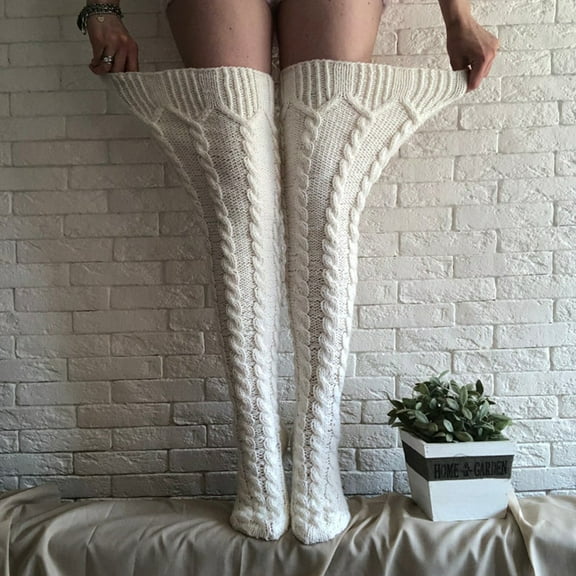 Vorkoi Women's Cable Knitted Thigh High Boot Socks Extra Long Winter Stockings Over Knee Leg Warmers