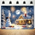 thumbnail image 2 of 10x8ft Winter Christmas Photography Backdrop Snowman Kids Backdrop Xmas Farmhouse Village Banner Party Decor Photo Backdrops Cabin Fireworks Photo Booth Props Background Rustic Pine Forest Wall Decor, 2 of 5