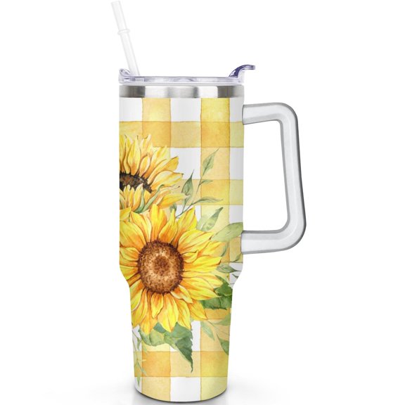 40 oz Sunflower Theme Tumbler with Handle 40oz Sunflower Tumbler with Straw Spill Proof Lid Double Insulated Travel Coffee Cup Sunflower Lover Gifts for Men Women Travel Must Haves