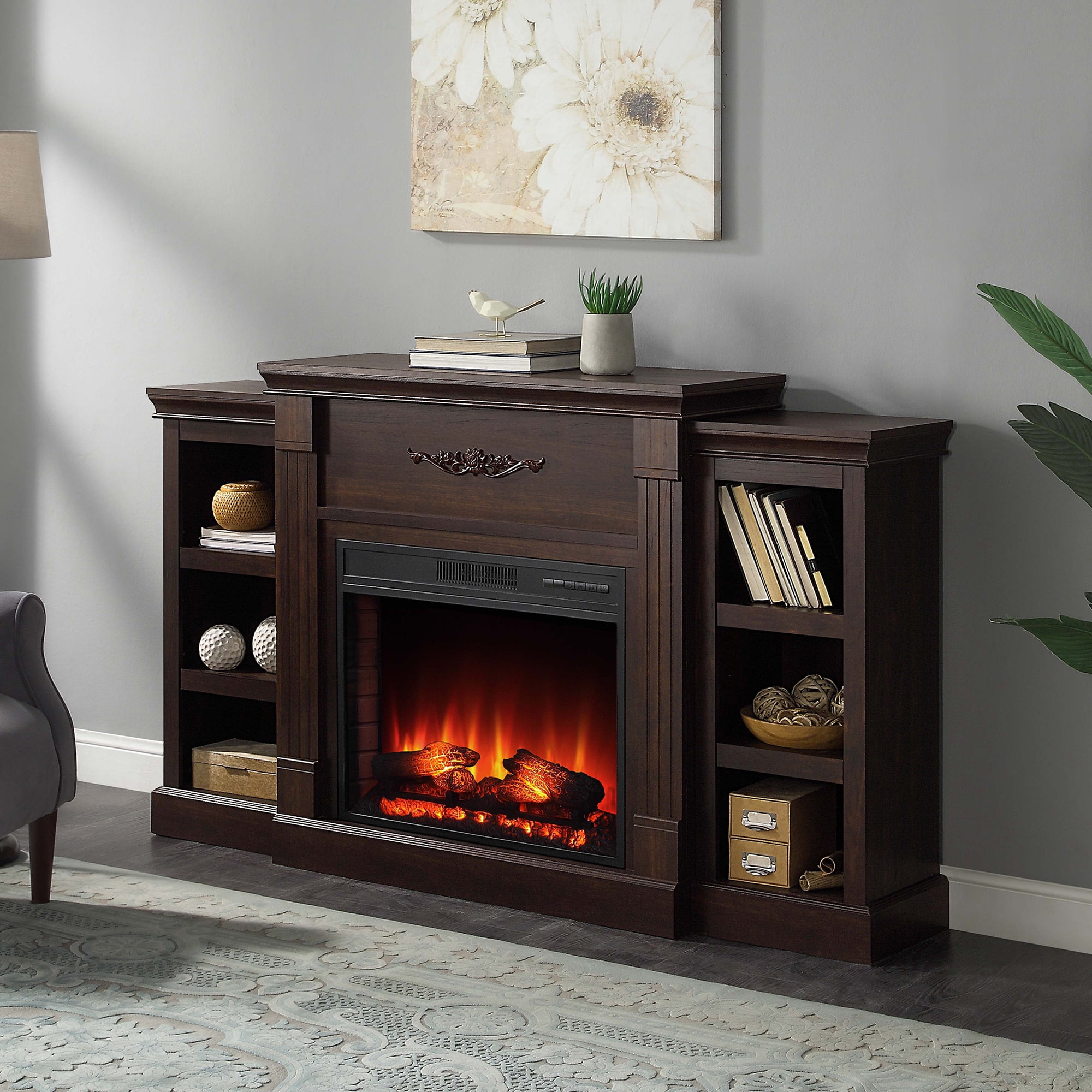 Belleze 70 Mantel Brown Electric, Electric Fireplace With Hearth And Mantel
