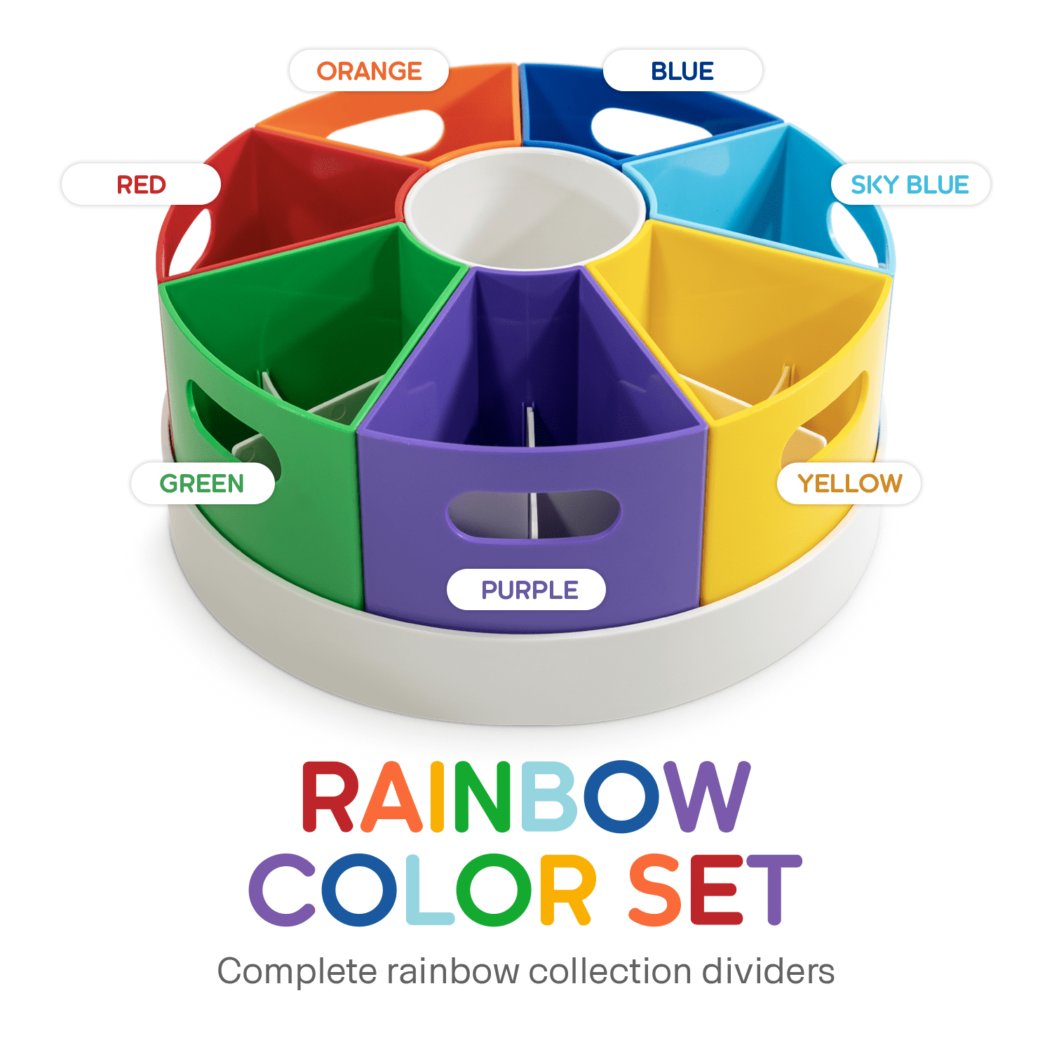 Crayon Organizer for Kids with Removable Dividers - Lazy Susan School Art Supplies Caddy , Markers & Pencils Holder , Rotating Kids Desk Organizer Storage Rainbow Color