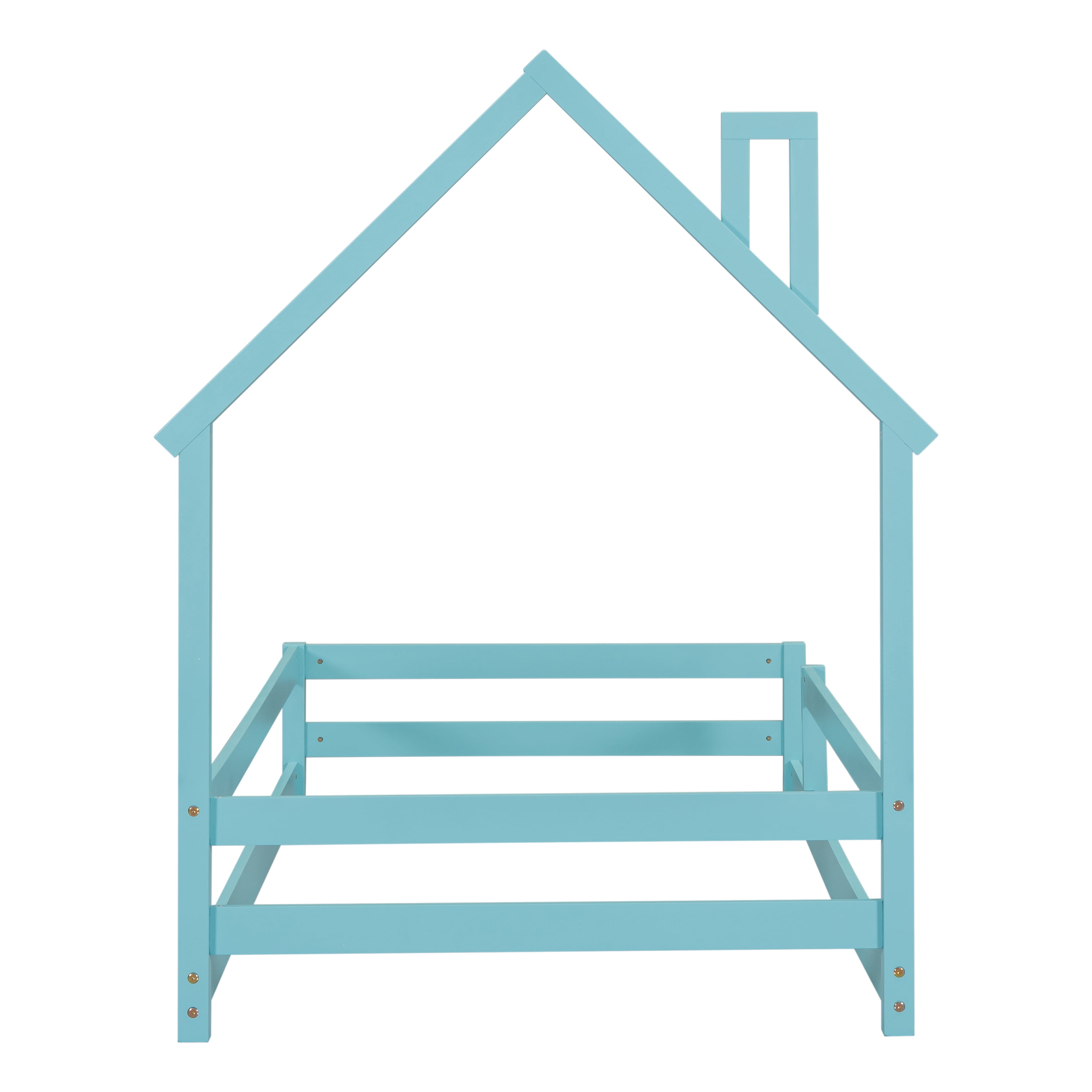 Gewnee Wood Twin Size House-Shaped Platform Bed with Headboard for Kids,Blue