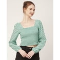 thumbnail image 2 of Moomaya Women'S Printed Square Neck Crop Top, Long Sleeves Smocked Summer Top, 2 of 8