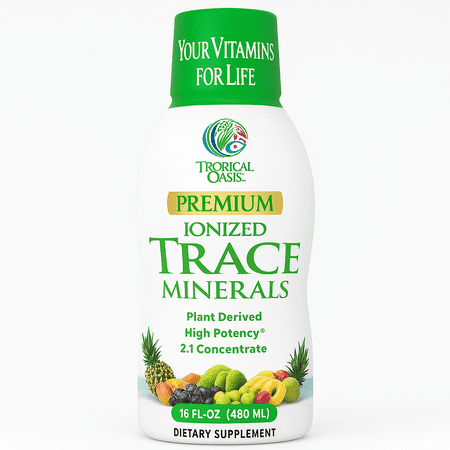 Tropical Oasis Ionized Trace Minerals Supplement, Liquid Vitamin Supplement, 74 Plant Derived Essentials and Minerals, Tropical Fruit Flavor, 16 oz, 32 Servings