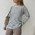 thumbnail image 4 of HAiming Women's Fashion Striped Long Sleeved Tops 2025 Fall Winter Casual Loose Pullover Base Shirts Blouses, 4 of 6