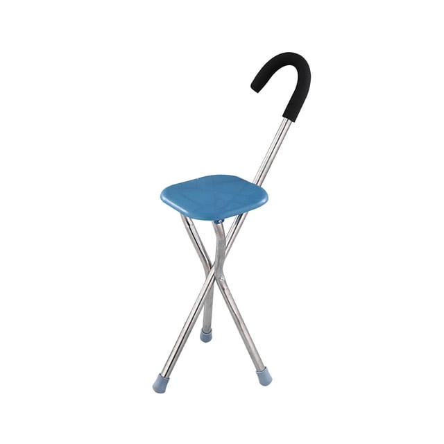 Asiento de bastón plegable con capacidad de 260 kg, antideslizante, 3 patas, silla con muletas portátil plegable Cuadrado Azul