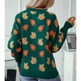 thumbnail image 2 of SWSMCLT Women's Soft Knit Sweater Maple Long Sleeve Pullover Sweaters Leaf Printed Winter Top Crewneck Fashion Warm Spring Loose Short Dark Green X-Large, 2 of 5