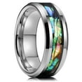 thumbnail image 2 of Fashion 8mm Men Silver Color Stainless Steel Rings Inlay Rainbow Abalone Shell Rings For Men Women Wedding Band Jewelry Gifts Style10 11, 2 of 6
