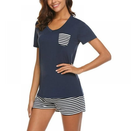 

Overfox Women s Shorts Pajama Set Short Sleeve Sleepwear Nightwear Top and Shorts Summer Pajamas Set S-2XL