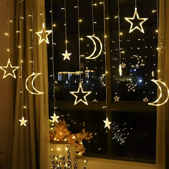 YOPTOP Moon Star Light Decorative Waterproof Romantic Moon Star Curtain Festive Decoration Light for Bedroom,usplug