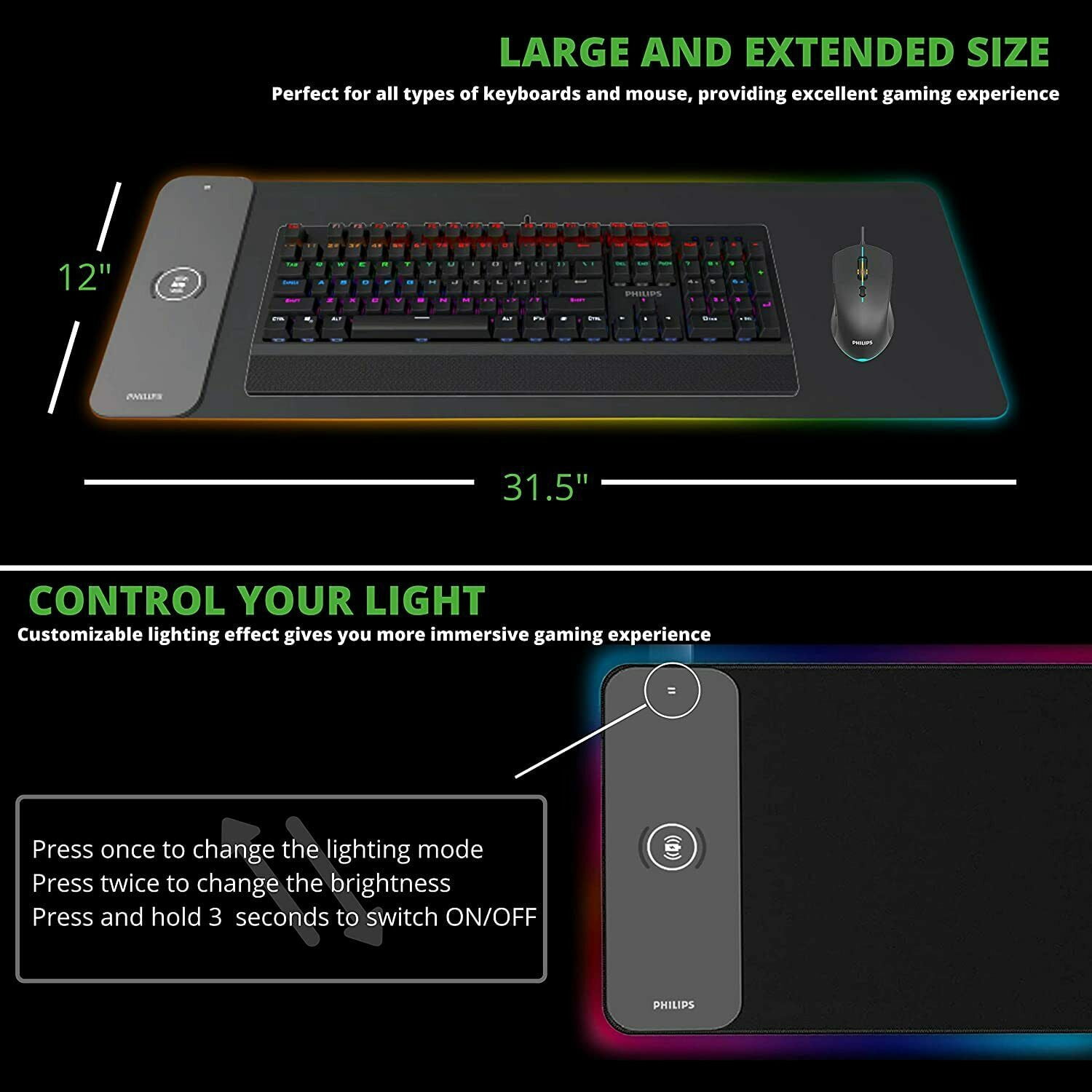 NeeGo RGB Gaming Large Mouse Pad, Wireless Charging, Computer Keyboard