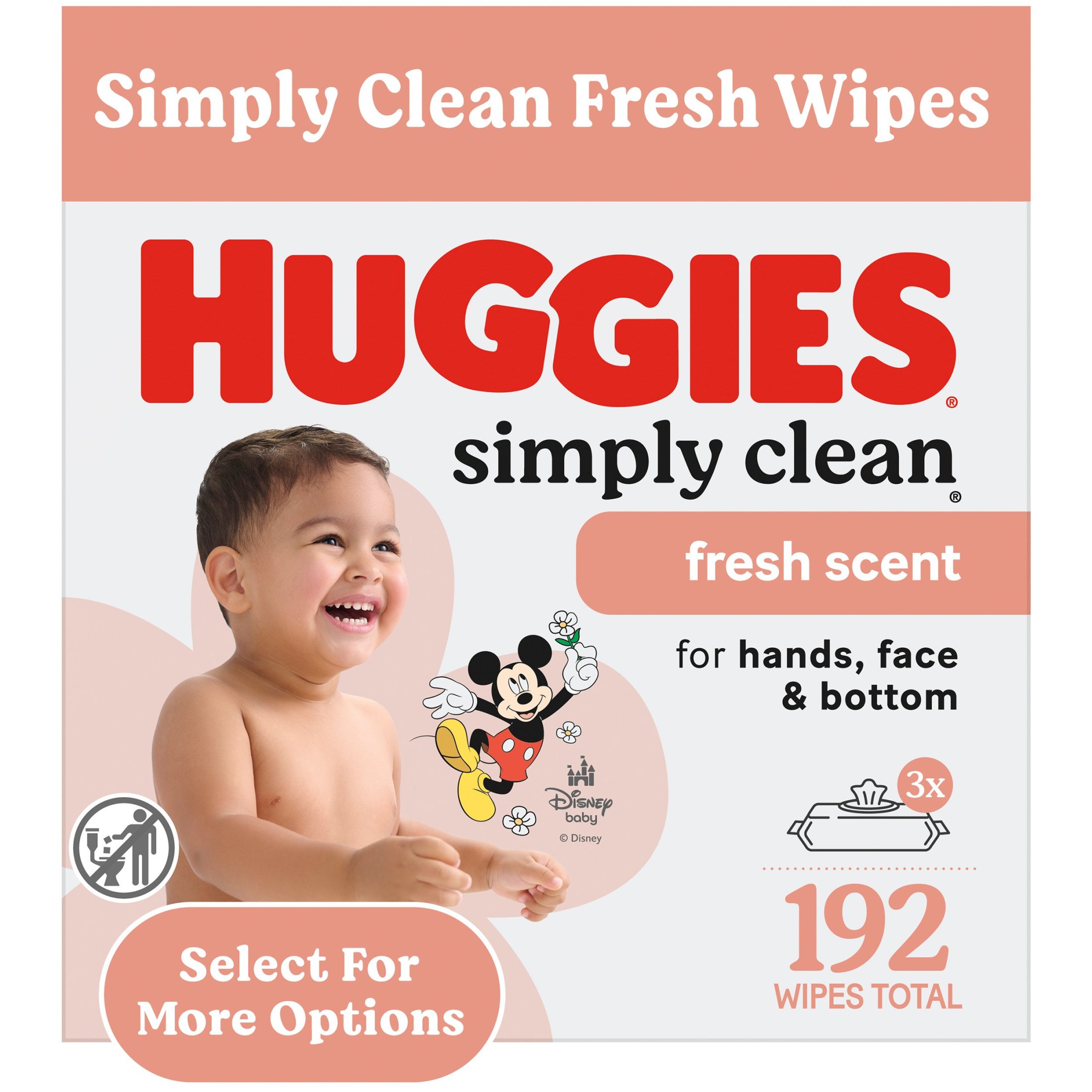 Huggies Simply Clean Fresh Scent Baby Wipes, 3 Flip-Top Packs, 192 Count