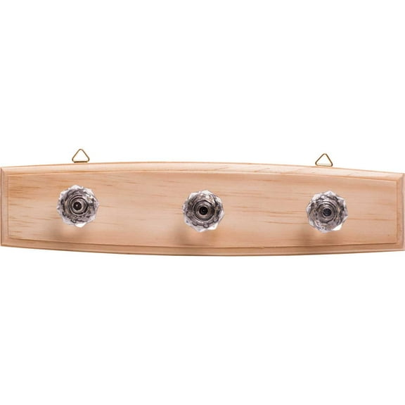 Plaid Unpainted Wood Surface, Hanger with Crystal Knobs, 1 Piece, 10" x 2.38" x 1.5"