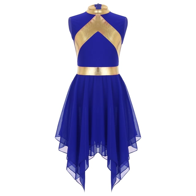 iefiel Robe de Danse Sans Manches pour Filles, Tunique Métallique, Costume de Prière, Bleu 6