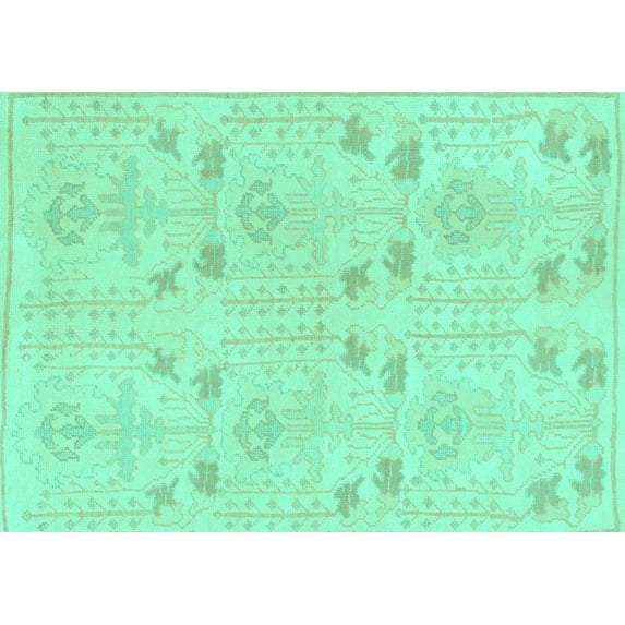 Ahgly Company Machine Washable Indoor Rectangle Abstract Turquoise Blue Modern Area Rugs, 2' x 5'