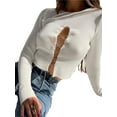thumbnail image 4 of Qiylii Women's Ribbed Knit Tops, Long Sleeve Round Neck Solid Color Metal Chain Front T-Shirts, 4 of 7
