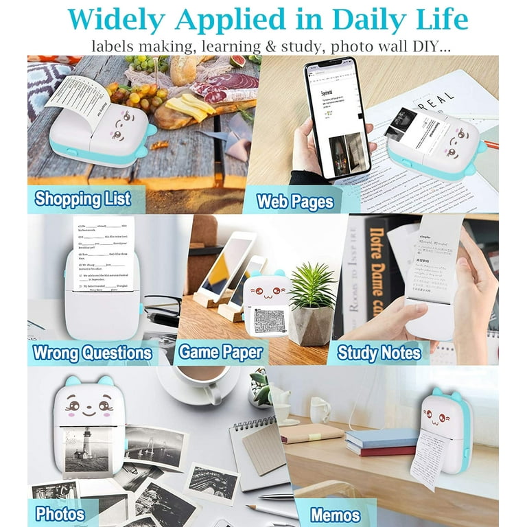 Portable Thermal Printer Mini Printer for All Smartphones Wireless  Bluetooth Pocket Printers 6 Rolls Paper Inkless Tiny Printer for  Photos/Labels/etc