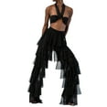 thumbnail image 3 of Coduop Women Tiered Ruffled Tulle Long Pants Sheer Mesh Multi Layer High Waist Wide Leg Pants, 3 of 4