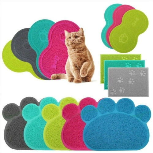 Tapis en Forme de Patte de Chat Ensemble de Table Bol pour Chat Alimentation Nourriture Tapis PVC 30*40cm