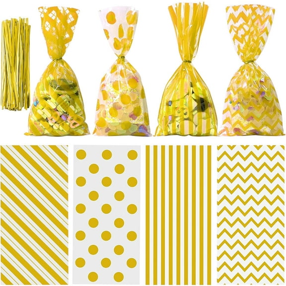 TETOU 50pcs Candy Treat Bags Plastic Cellophane Bags Goodie Bag with Twist Ties for Snack Packing Party Favor Supplies