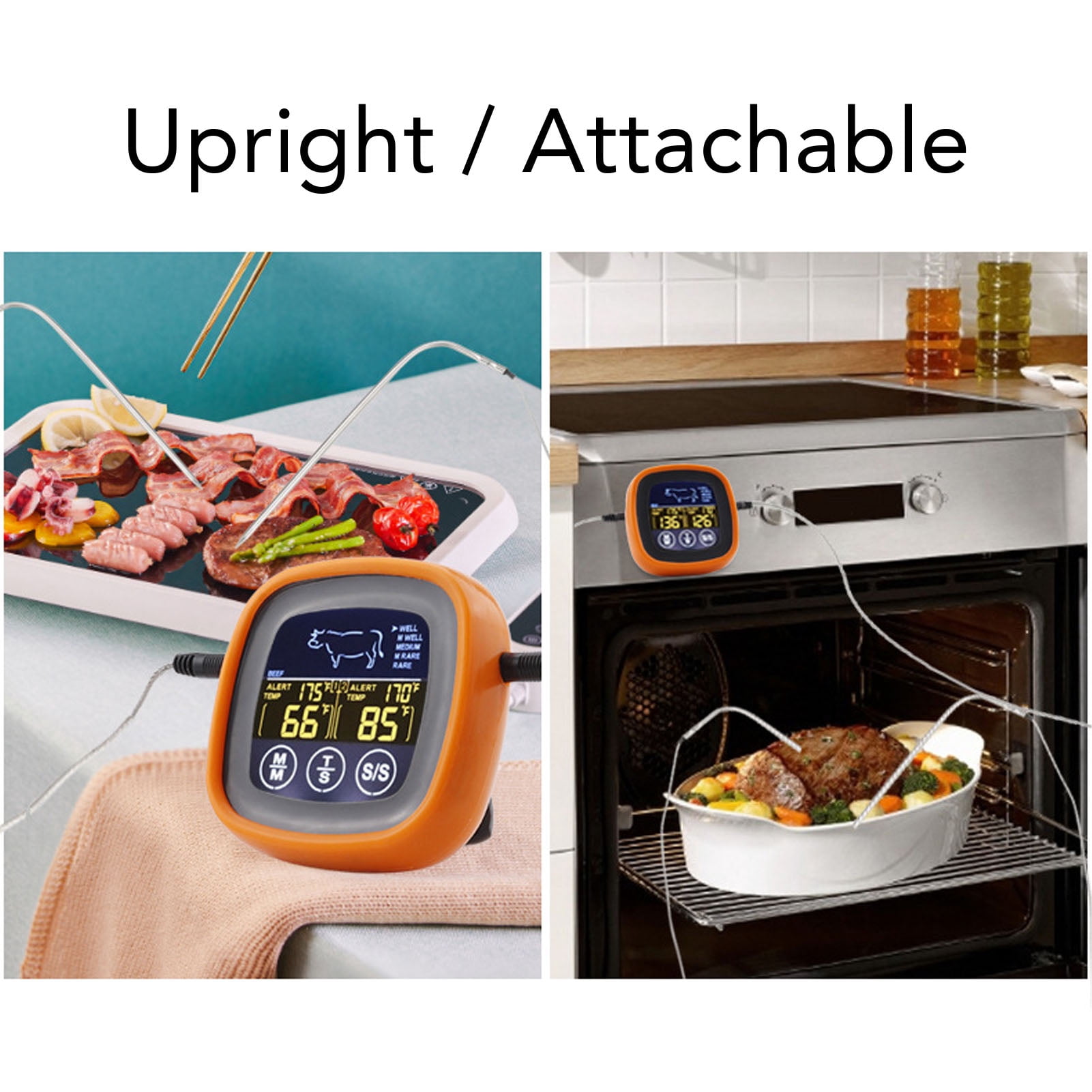 NFTIGB Meat Thermometer Touchscreen 2 Probes Digital Grill Thermometer with Timer for BBQ Beef Turkey Kitchen Cooking, 3.1 inches / 7.9 cm