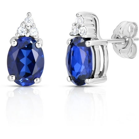 Created Sapphire and Genuine White Topaz 10kt White Gold Earrings