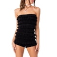 thumbnail image 1 of Gupgi Women Off Shoulder Jumpsuits Tight Fitted Sleeveless Hollow Out Layered Ruffle Knitted Shorts Romper, 1 of 7