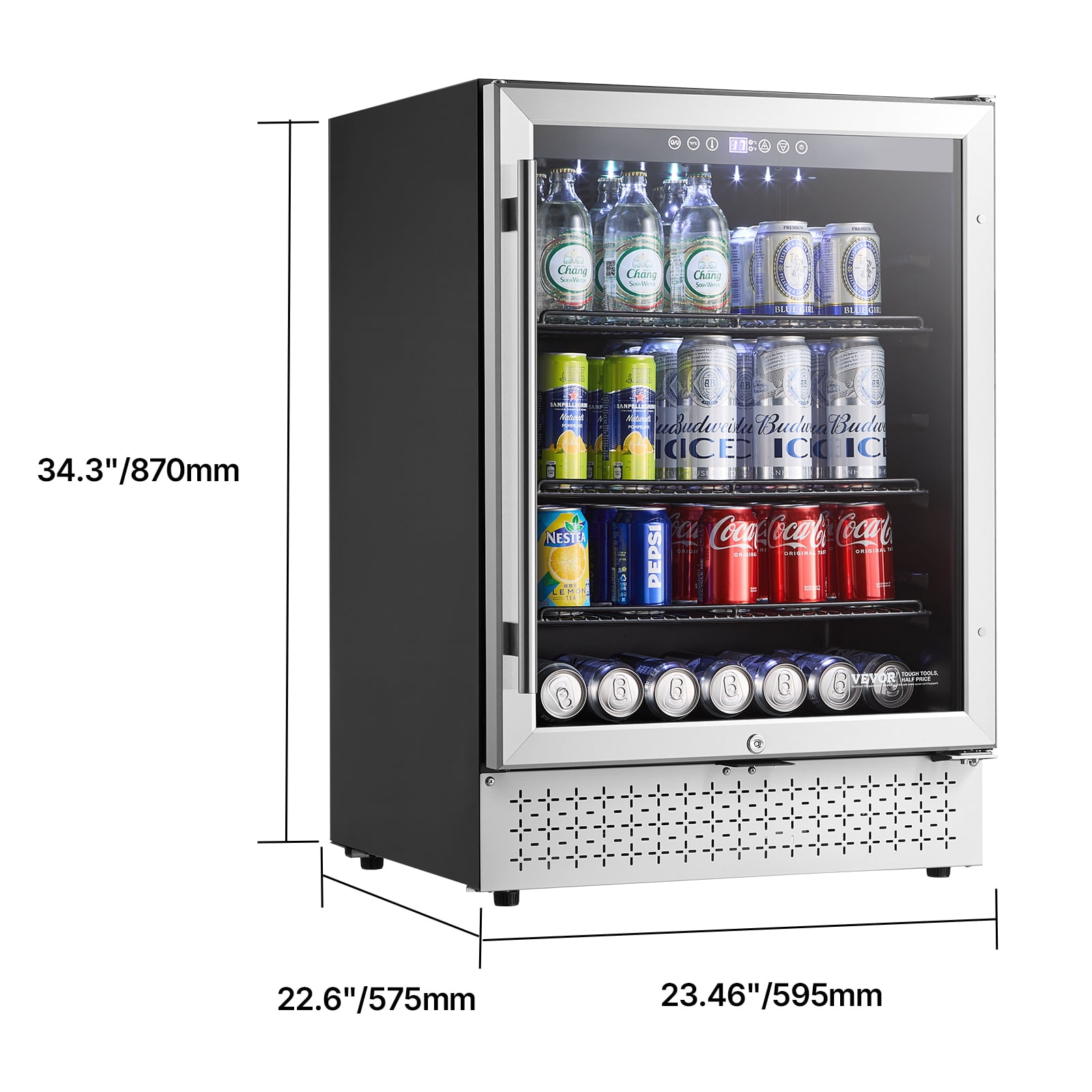 VEVOR Beverage Refrigerator Cooler,154 Can Beverage Fridge, Mini Fridge with Glass Door, Adjustable Shelves,Digital Temperature Control,Built-in & Freestanding Soda Beer Fridge for Home Office Bar