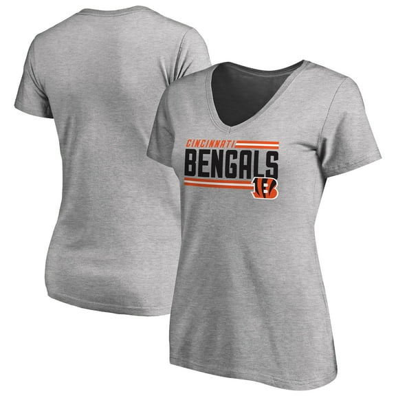 Women's Heather Gray Cincinnati Bengals Iconic Collection On Side Stripe V-Neck T-Shirt
