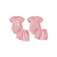 thumbnail image 2 of BemeyourBBs Newborn Baby Girls Little Sister Outfits Waffle Knit Little Sis Letters Letters Embroidery Short Sleeve Romper with Pockets Shorts Set 2Pcs Infant Baby Girl Summer Clothes, 2 of 9