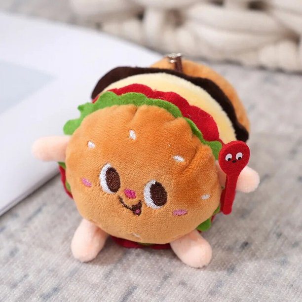 Juguetes de comida de felpa para niños, Pizza, hamburguesa, patatas fritas, tostadas, perros calientes, decoraciones divertidas, regalos de cumpleaños, colgante de llave de felpa