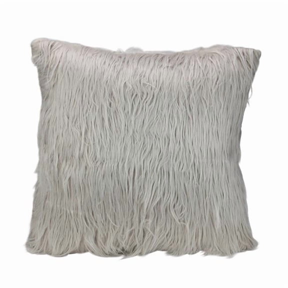 17 in. Beige Taupe Faux Fur Throw Pillow with Suede Backing