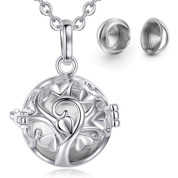 EUDORA tree of Life Human Pet Dog Cat Urn Necklace for Ashes, Cremation Jewelry Pendant for Loss of Loved One Keepsake Memorial Sympathy Gifts for Women Father Son Dad - Silver Ball & 24 inch Chain