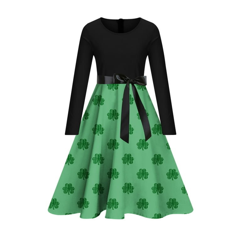 Bouanq Women s Party Dress St Patricks Day Printed Day Dress Shamrock Print Swing Dancing Green Size Dresses Evening Party Prom Patrick s Irish Walmart