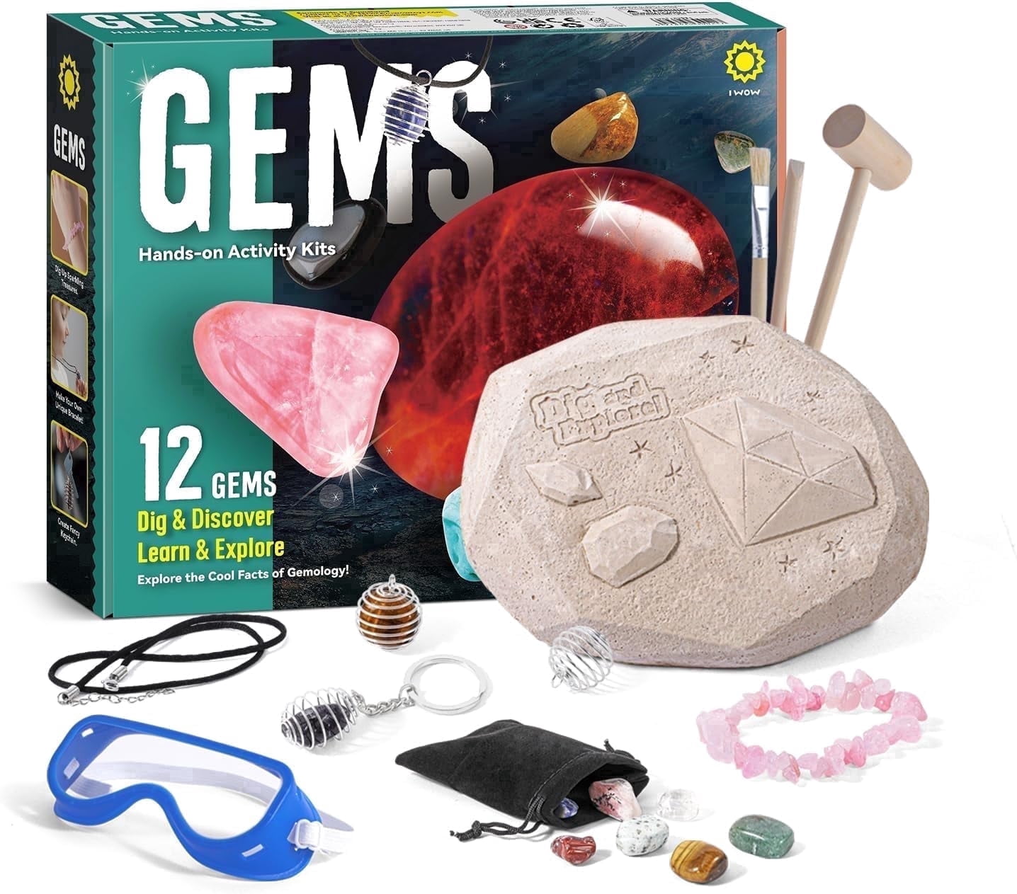 Eduman Jumbo Gemstone Discovery Kit, 18 Real Gems and Rocks