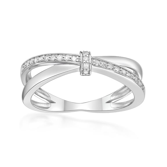 1/8 Carat Natural Diamond Criss Cross Promise Ring for Women in 925 Sterling Silver (H-I, I2-I3, 0.125 cttw) Engagement Anniversary Double X Band Ring Size 5 by Lavari Jewelers