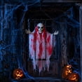 thumbnail image 2 of sruoe Halloween Decor, Halloween Hanging Skeleton Ghost Cage Decoration – Activated Light-Up Ghost with Scary Sounds | Haunted House Prop for Indoor & Outdoor Party Decor (Black), 2 of 5