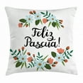 thumbnail image 1 of Spanish Throw Pillow Cushion Cover, Feliz Pascua Happy Easter Celebration with Floral Wreath Greeting Joy Calligraphy, Decorative Square Accent Pillow Case, 24 X 24 Inches, Multicolor, by Ambesonne, 1 of 2