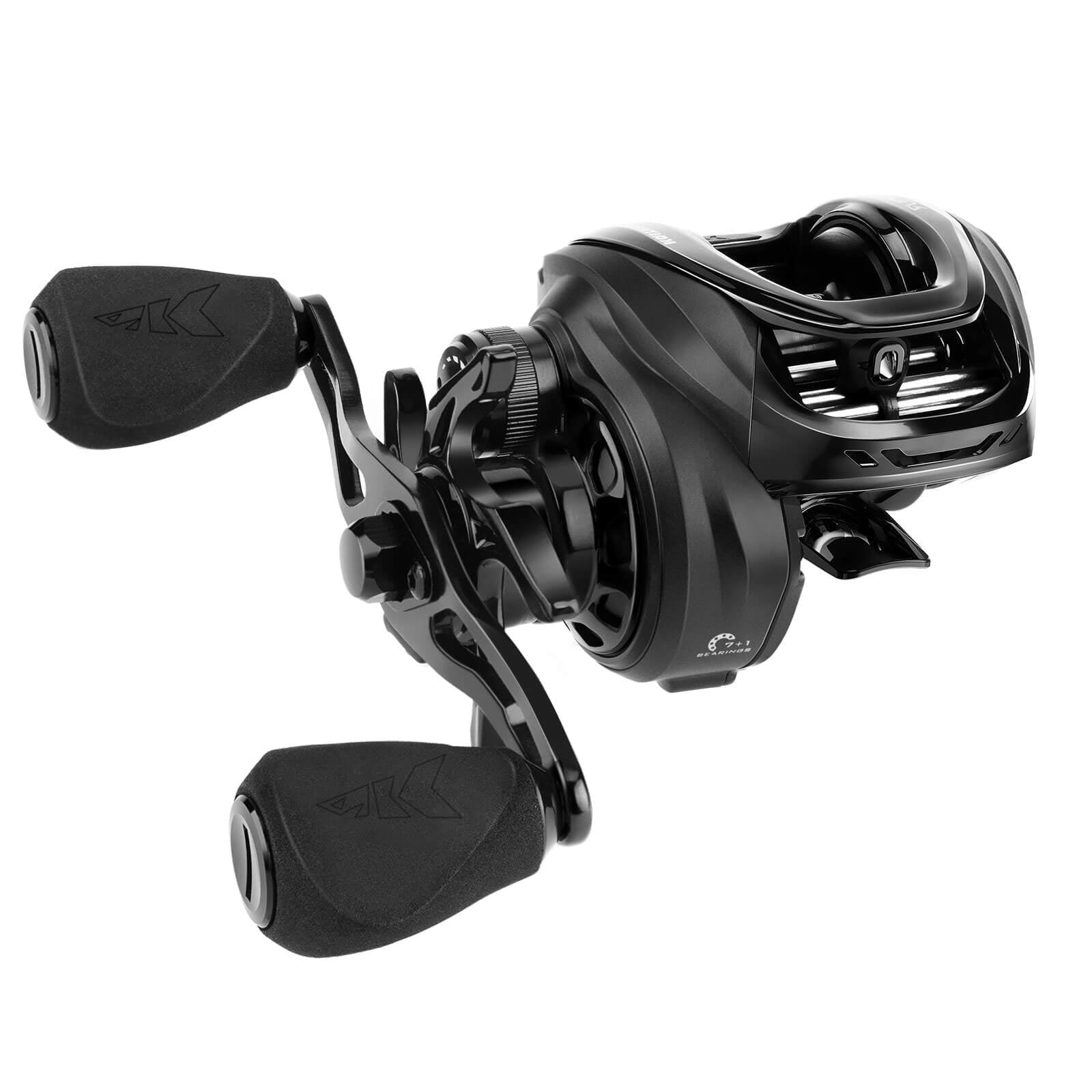 KastKing Right Baitcasting Fishing Reel, Halo XII Magnetic Braking System, 7+1 Stainless Steel BB, 7.2:1-Black