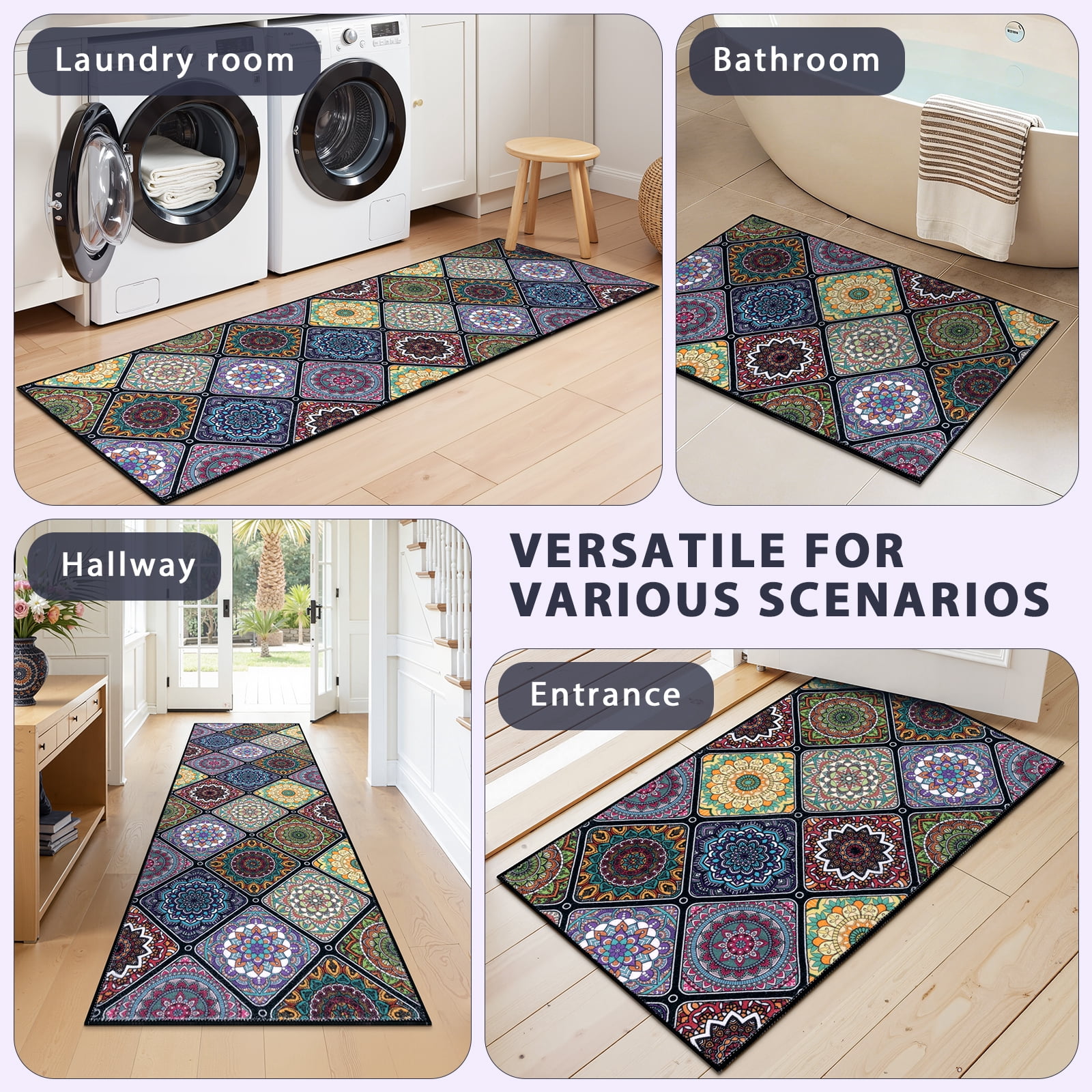 Findosom 2pc Boho Kitchen Rugs and Mats Set, Non Slip Washable Kitchen Runner Rug for Kitchen Floor, Farmhouse Kitchen Decor, Hallway, Entryway, Laundry Room,20"x32"+20"x47" Colorful