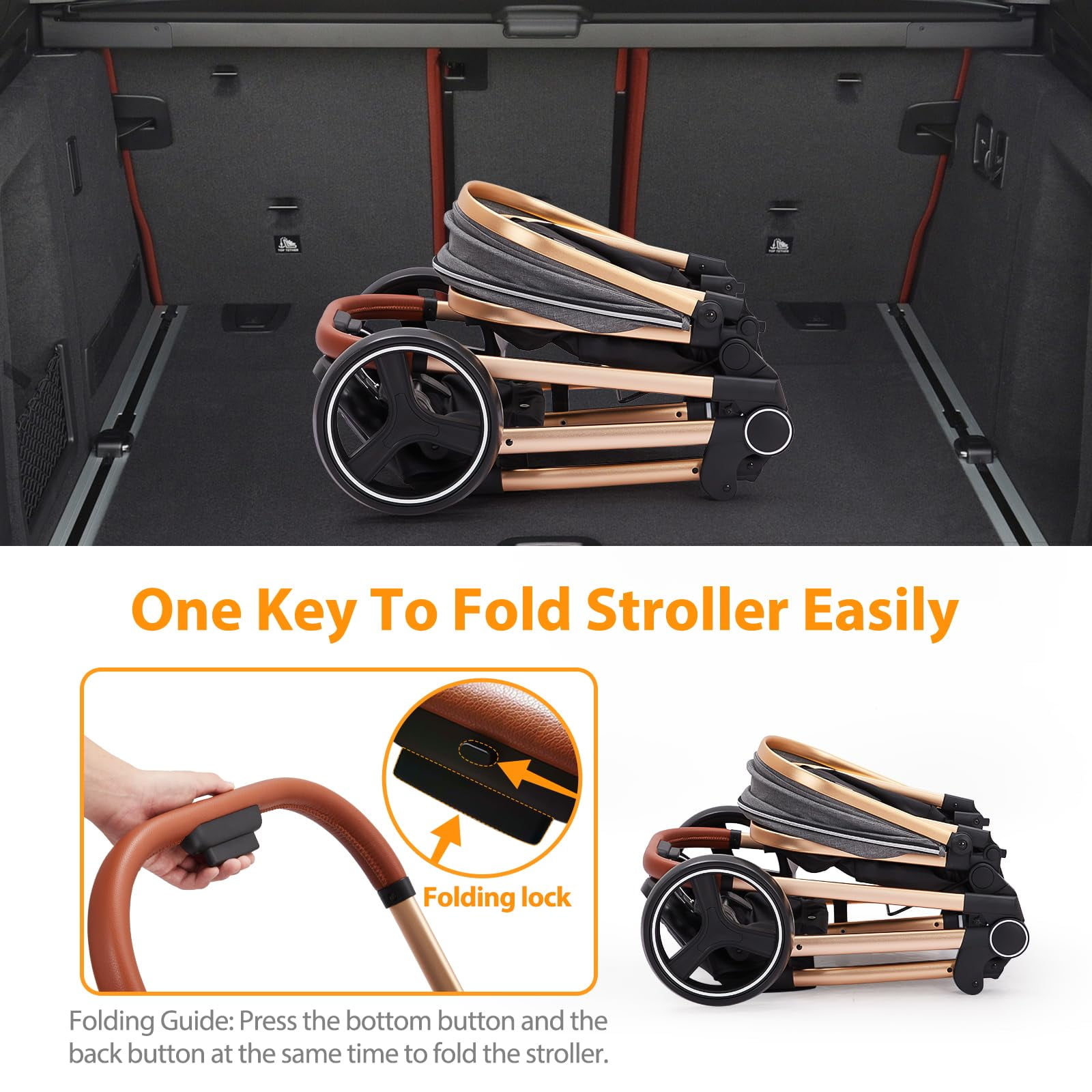 2024 New Convertible Baby Stroller, 3 in 1 Reversible Bassinet Stroller for Newborn, Toddler, High Landscape Foldable Pram with Adjustable Backrest and Canopy, Windproof Foot Cover, 5-Point Harness