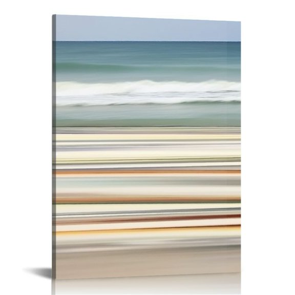 Creowell Abstract Beach Canvas Wall Art Decor, Shore Light Grey Paintings Prints, Gallery Wrapped Coastal Pictures Seascape Artwork for Bedroom Living Room Office Decoration 12x16 in