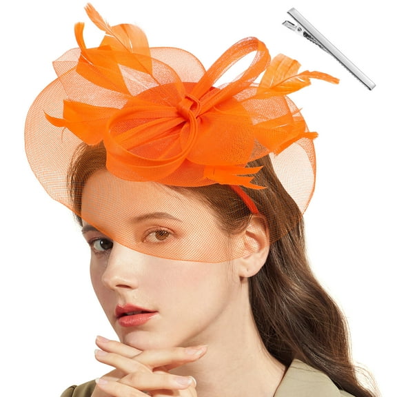 BESTONZON Bridal Fascinator Tea Party Hat for Women 1Pcs Orange Gauze Style