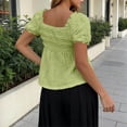 thumbnail image 3 of Favoffer Womens Blouse Top V Neck Puff Sleeve Ruched Loose Hem Solid Color Short Sleeve Lightweight Summer Casual Short Clothes, 3 of 6