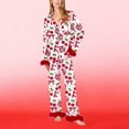thumbnail image 4 of Uaswgudfs Women's Satin Pajama Set Bow Print Fuzzy Cuffs Lounge Wear Sleepwear for Women 2 - Piece Pajama Set, 4 of 7